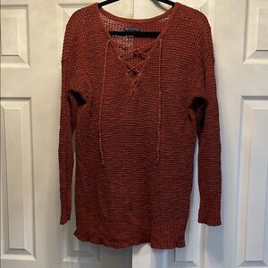 American Eagle Outfitters V-Neck Lace-Up Sweater - Brown